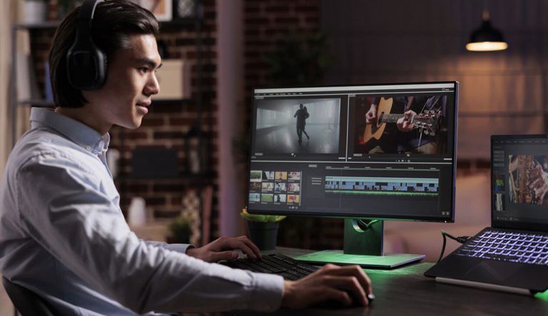 The Toolbox for Subtitling. Male freelancer working on movie production